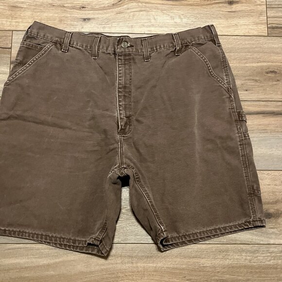 Men's VTG Carhartt Duck Canvas Carpenter Shorts SZ 44x8 Brown B25 CHT Y2K - Picture 3 of 8